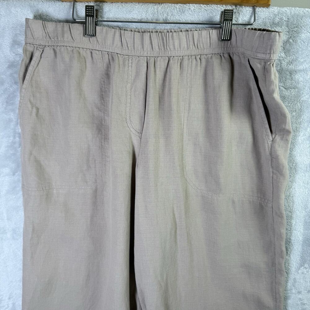 J Jill Purejill Pants Size Medium Tan Beige Wide Leg Linen Blend Boho Artsy - Picture 2 of 13
